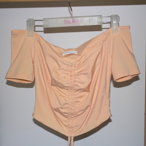 Kookai Tops - Kookai Crop Top Rouche Off Shoulder Size 6 8 Small Pastel